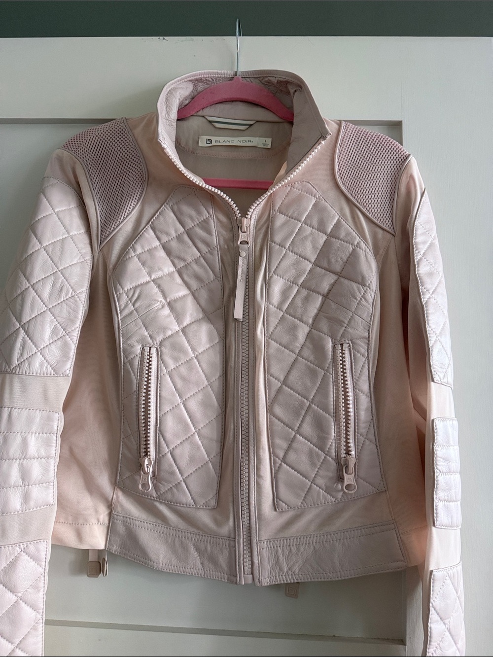 Blank NYC Blush Quilted Leather Moto Jacket